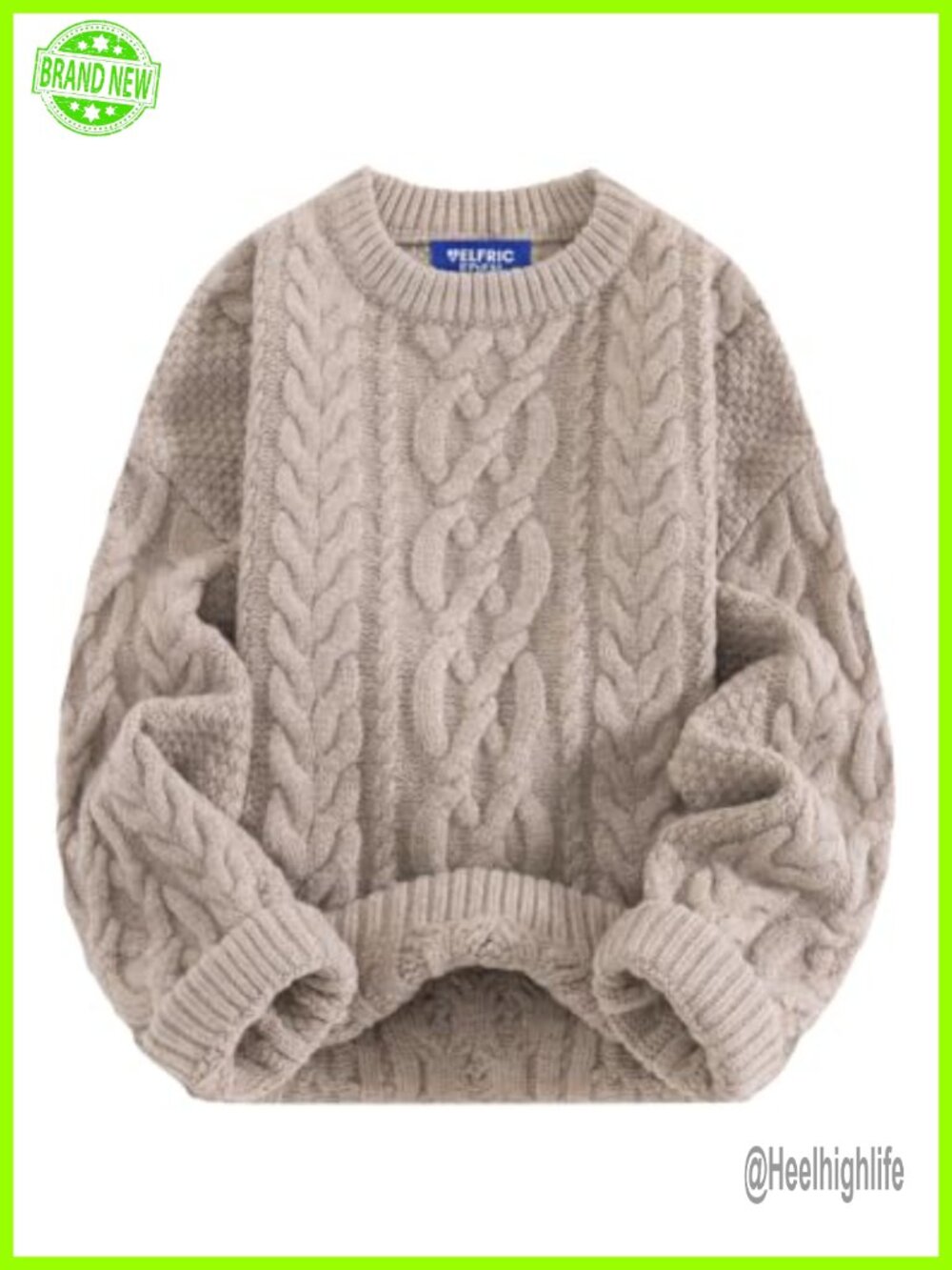 Oversized Chunky Cable Knit Crew Neck Pullover Sweater